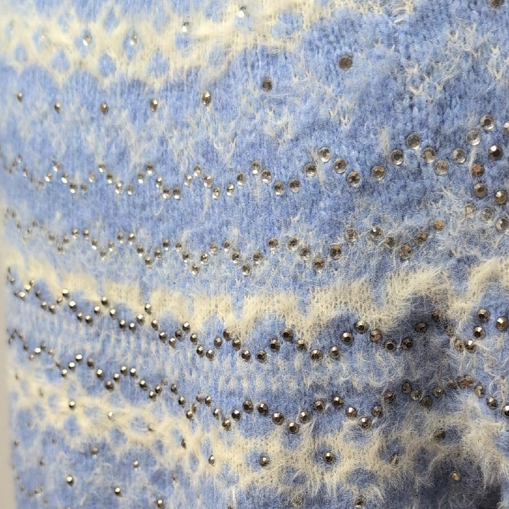 Talbots Light Blue/White Patterned Rhinestone Woo… - image 3